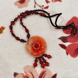 Jade Finish Flower Tassel Beads Braid Necklace